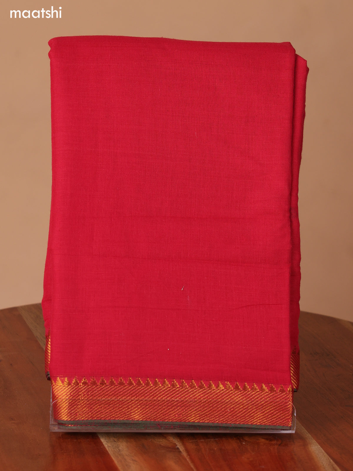 Red Narayanpet Cotton Dress Material With Plain Body & Thread Woven Border and Running Bottom & Duppata