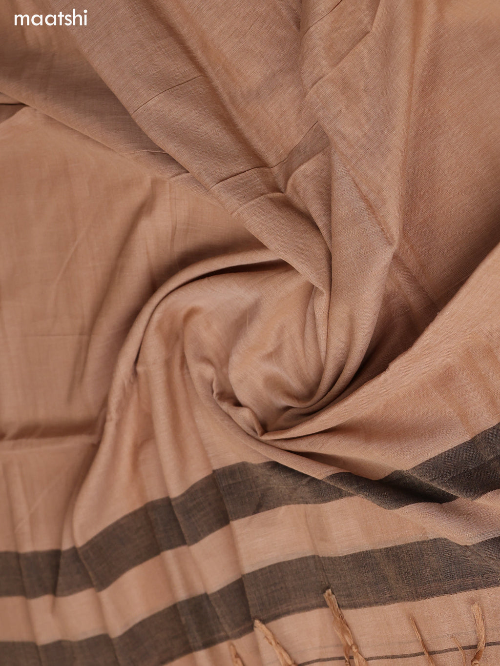 Chiku Shade Narayanpet Cotton Dress Material With Plain Body & Thread Woven Border and Running Bottom & Duppata
