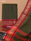 Sap Green and Maroon Narayanpet Cotton Dress Material With Plain Body & Thread Woven Border and Running Bottom & Duppata