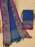 Navy Blue Narayanpet Cotton Dress Material With Plain Body & Thread Woven Border