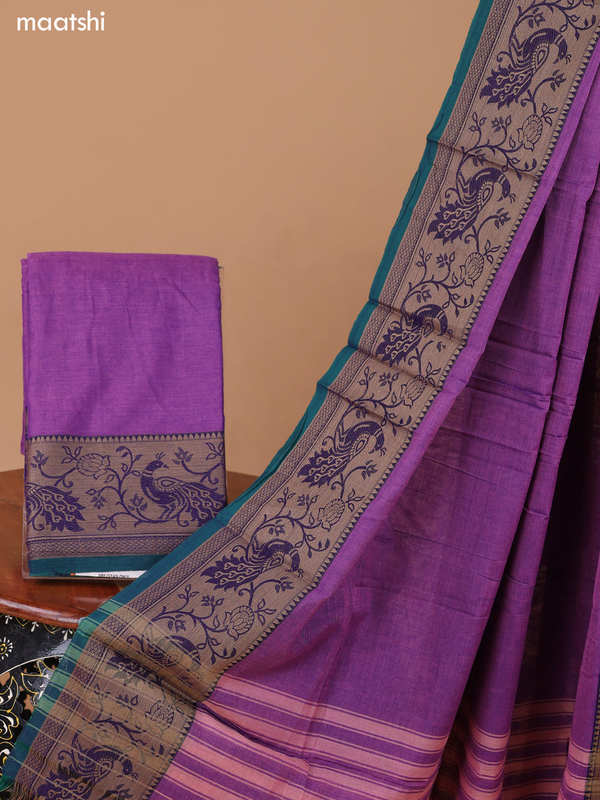 Purple Shade Narayanpet Cotton Dress Material With Plain Body & Thread Woven Border and Running Bottom & Duppata