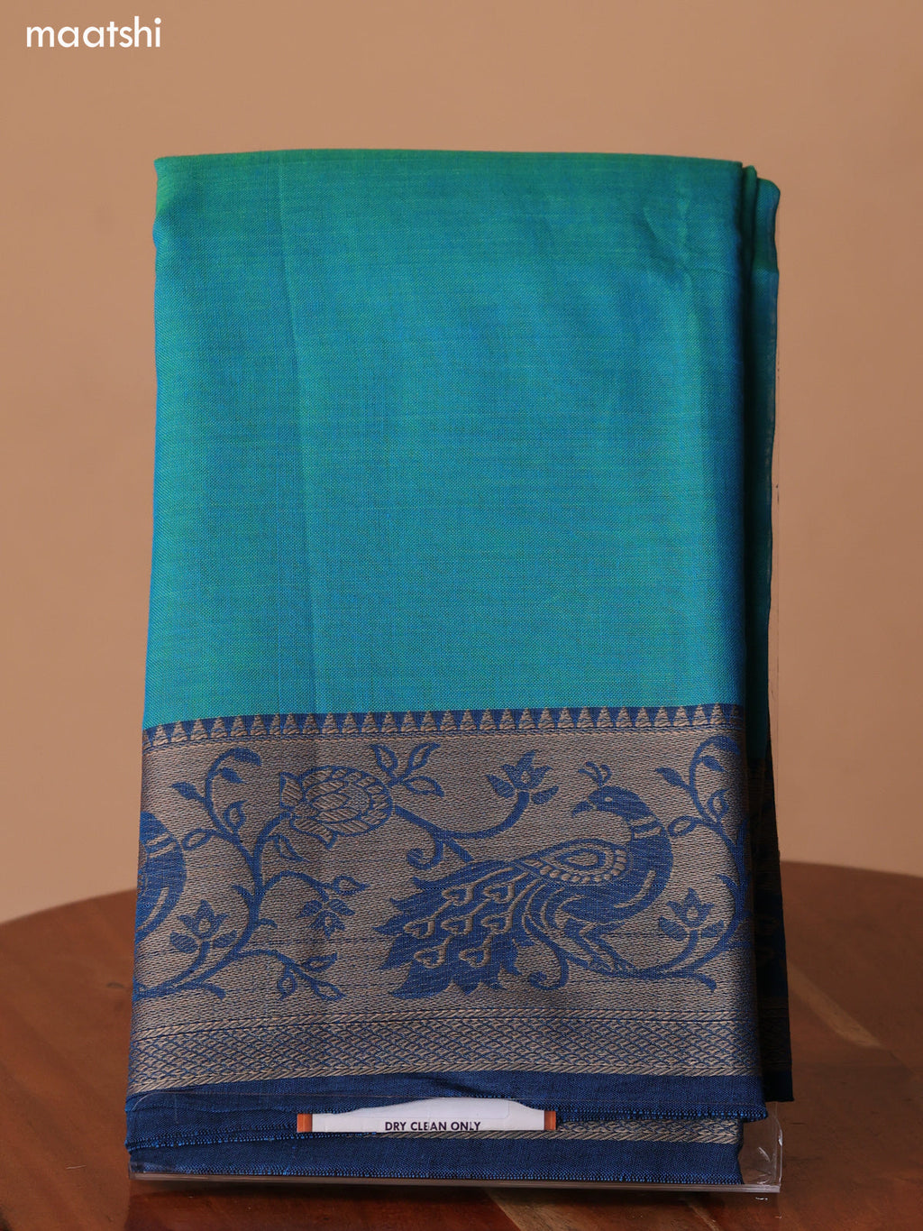 Dual Shade Of Teal Blue Narayanpet Cotton Dress Material With Plain Body & Thread Woven Border and Running Bottom & Duppata