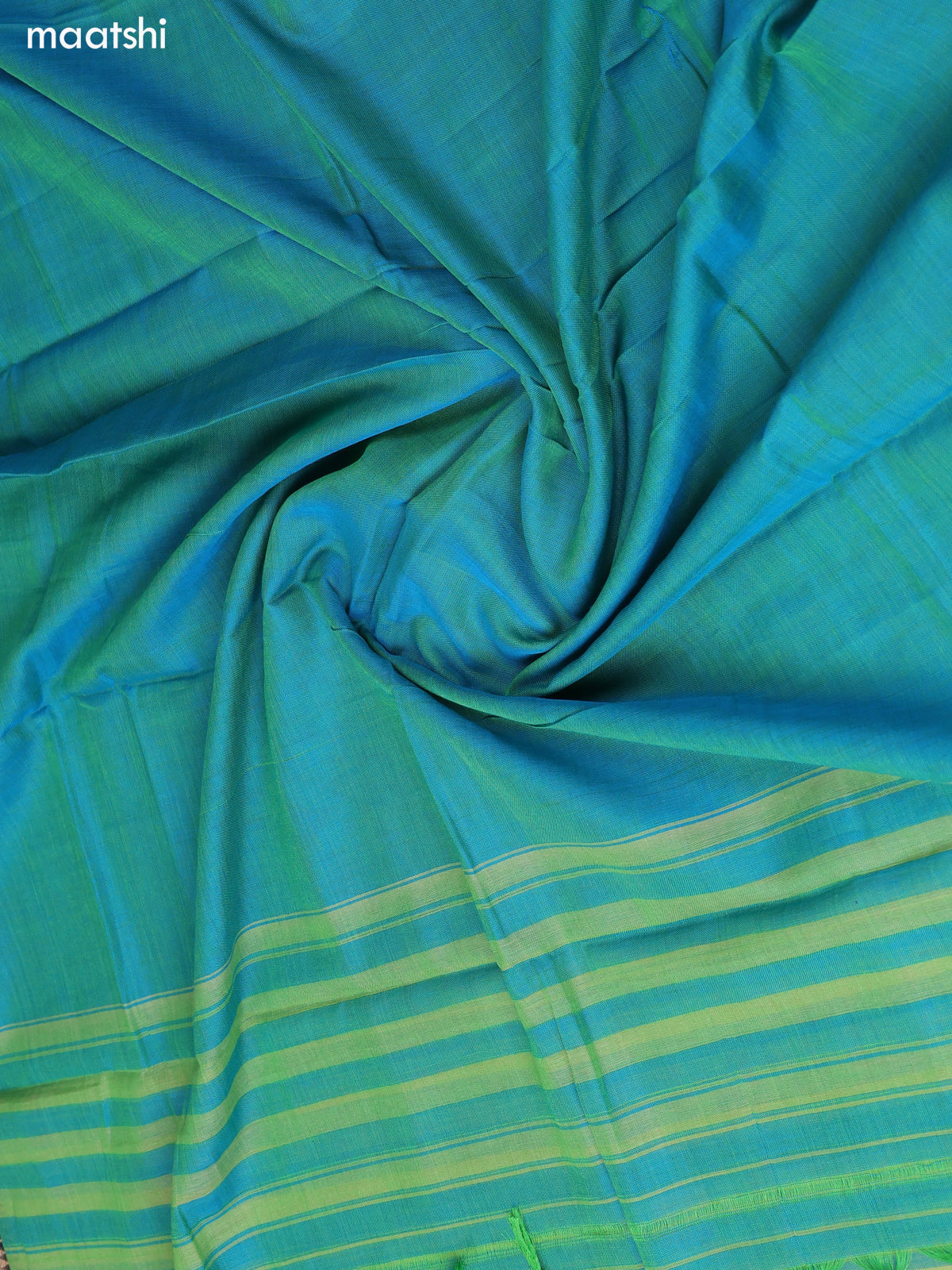 Dual Shade Of Teal Blue Narayanpet Cotton Dress Material With Plain Body & Thread Woven Border and Running Bottom & Duppata