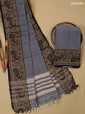 Grey Narayanpet Cotton Dress Material With Plain Body & Thread Woven Border