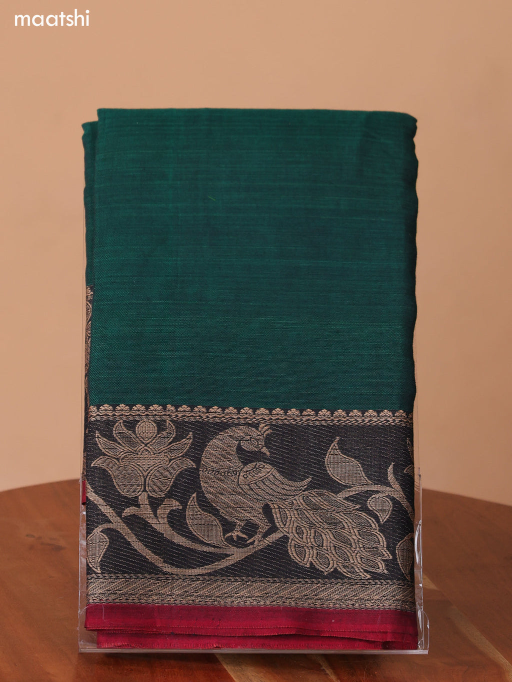 Dark Green Narayanpet Cotton Dress Material With Plain Body & Thread Woven Border and Running Bottom & Duppata