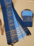 Teal Blue Narayanpet Cotton Dress Material With Plain Body & Thread Woven Border