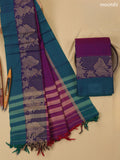 Magenta Pink Narayanpet Cotton Dress Material With Plain Body & Thread Woven Border