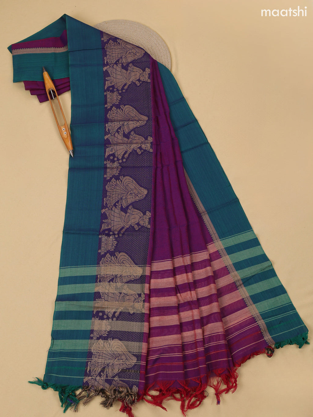 Magenta Pink Narayanpet Cotton Dress Material With Plain Body & Thread Woven Border
