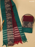 Maroon Narayanpet Cotton Dress Material With Plain Body & Thread Woven Border