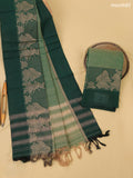 Green Narayanpet Cotton Dress Material With Plain Body & Thread Woven Border