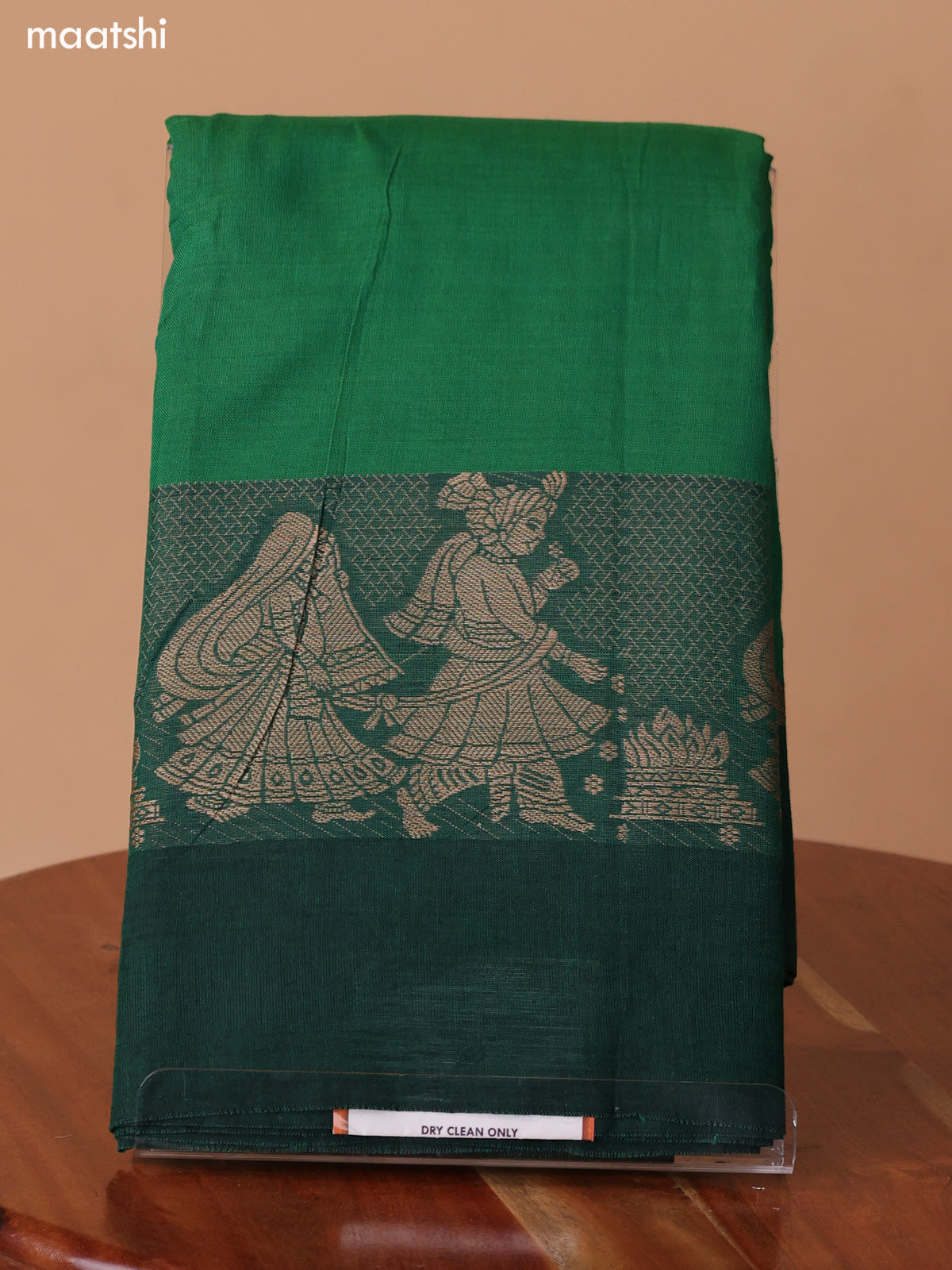 Green Narayanpet Cotton Dress Material With Plain Body & Thread Woven Border and Running Bottom & Duppata