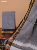 Grey and Black Narayanpet Cotton Dress Material With Plain Body & Thread Woven Border and Running Bottom & Duppata