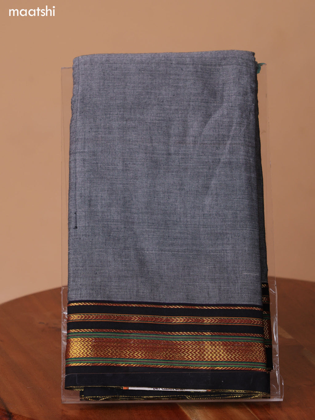 Grey and Black Narayanpet Cotton Dress Material With Plain Body & Thread Woven Border and Running Bottom & Duppata