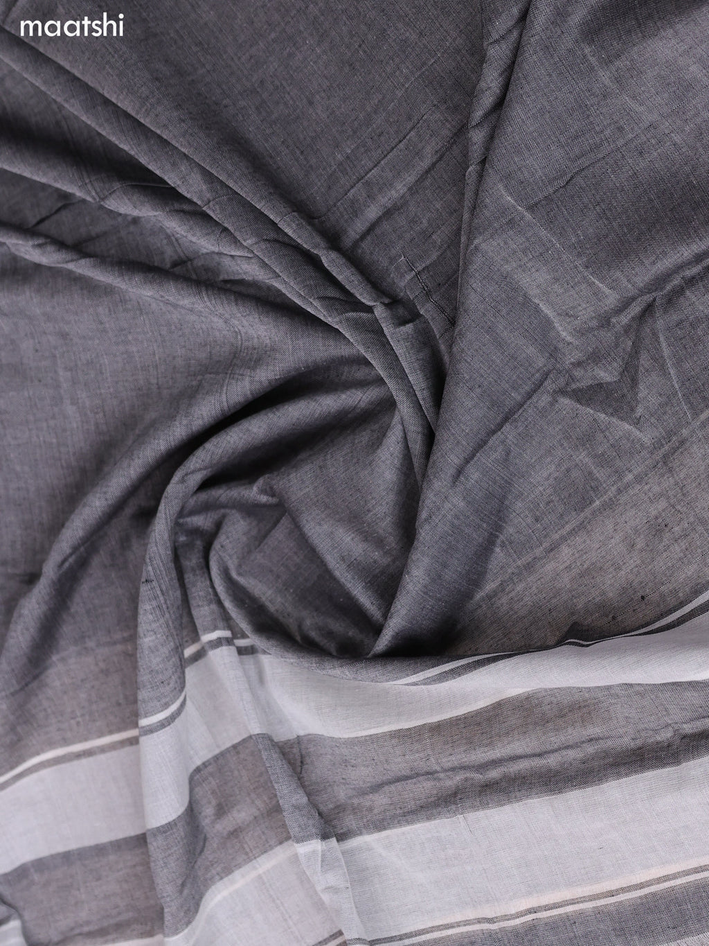Grey and Black Narayanpet Cotton Dress Material With Plain Body & Thread Woven Border and Running Bottom & Duppata