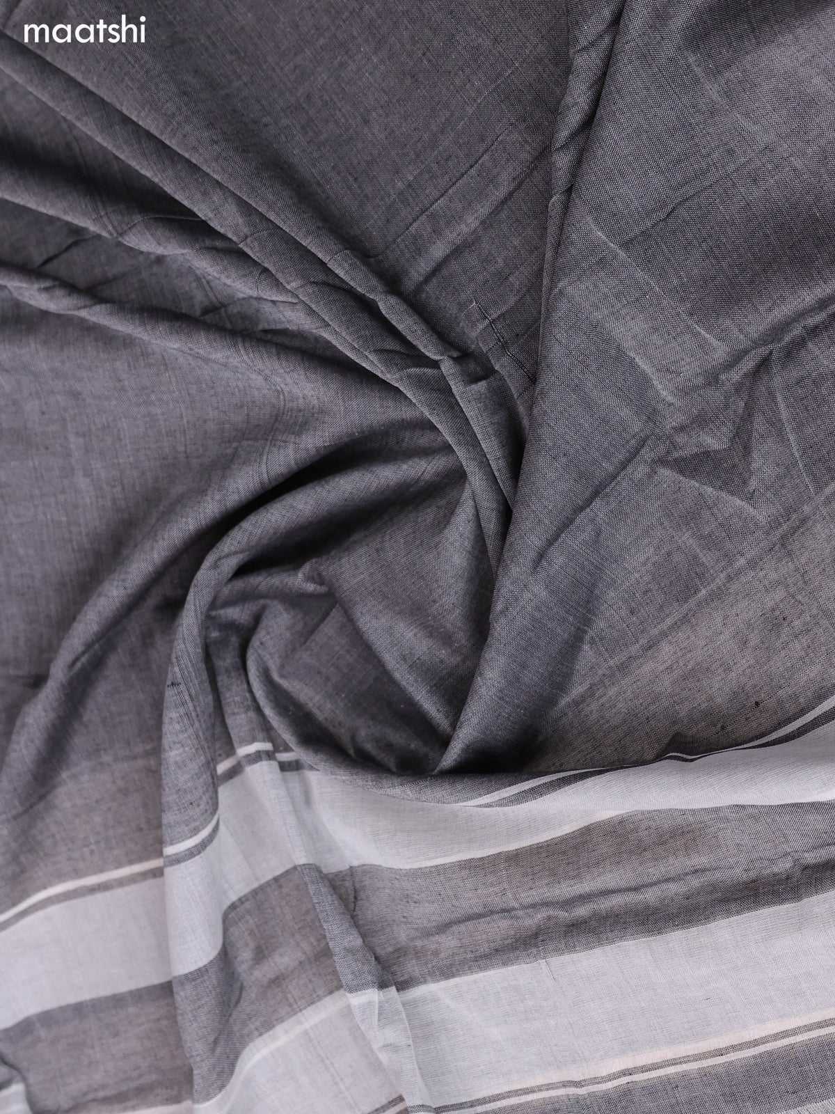 Grey and Black Narayanpet Cotton Dress Material With Plain Body & Thread Woven Border and Running Bottom & Duppata