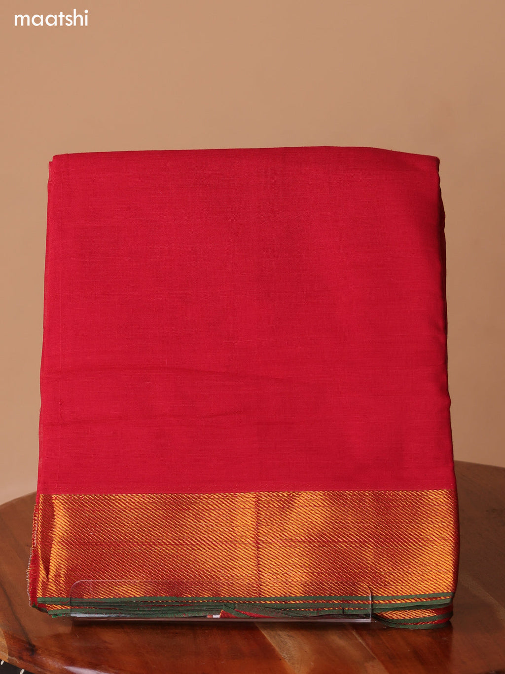 Red Narayanpet Cotton Dress Material With Plain Body & Thread Woven Border and Running Bottom & Duppata