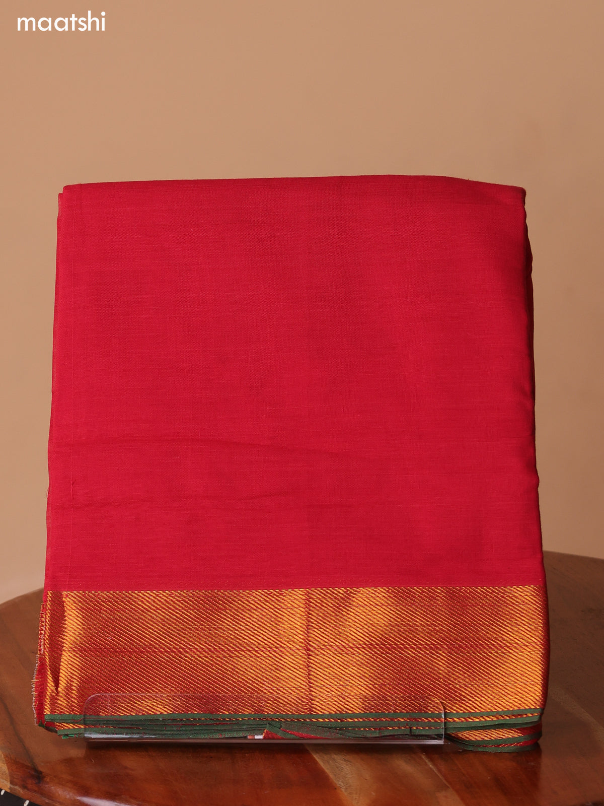 Red Narayanpet Cotton Dress Material With Plain Body & Thread Woven Border and Running Bottom & Duppata