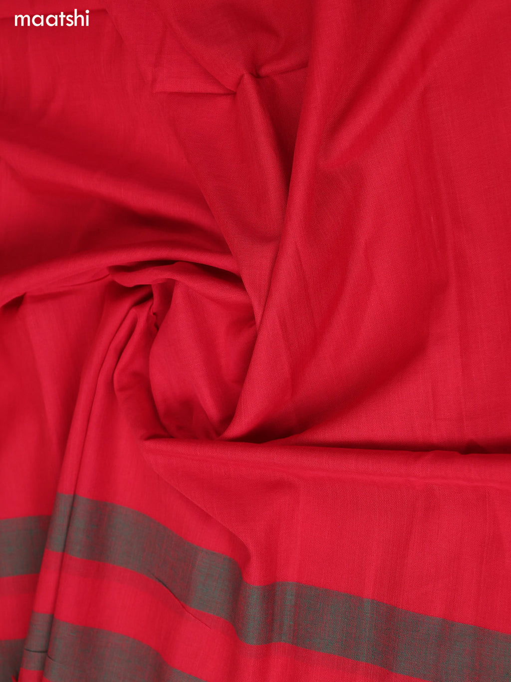 Red Narayanpet Cotton Dress Material With Plain Body & Thread Woven Border and Running Bottom & Duppata