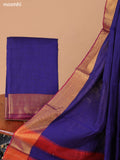 Navy Blue Narayanpet Cotton Dress Material With Plain Body & Thread Woven Border and Running Bottom & Duppata