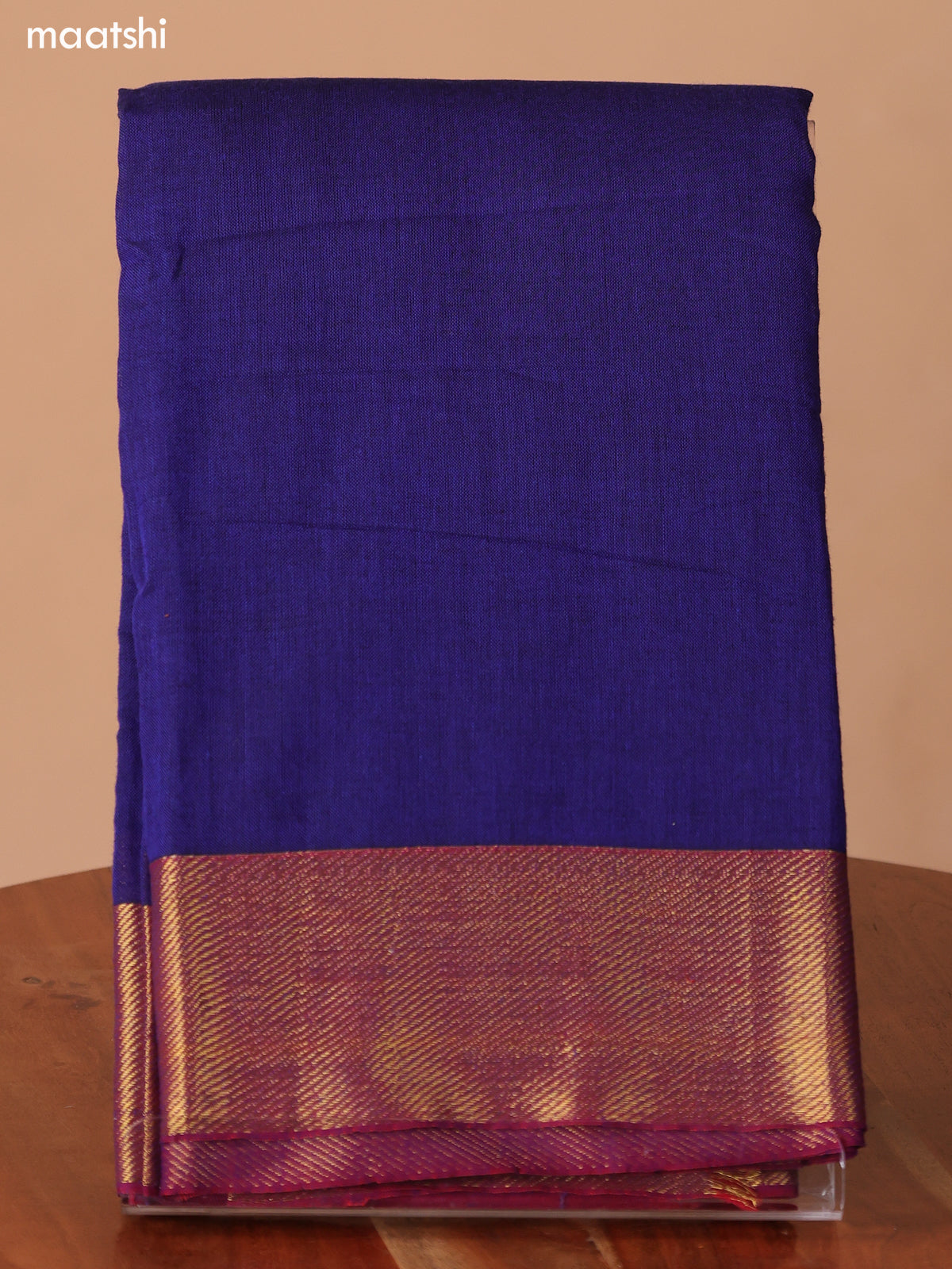 Navy Blue Narayanpet Cotton Dress Material With Plain Body & Thread Woven Border and Running Bottom & Duppata