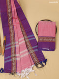 Lotus Pink and Blue Narayanpet Cotton Dress Material With Plain Body & Thread Woven Border
