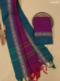 Magenta Pink and Green Narayanpet Cotton Dress Material With Plain Body & Thread Woven Border