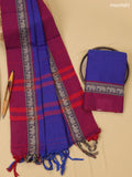 Royal Blue Narayanpet Cotton Dress Material With Plain Body & Thread Woven Border