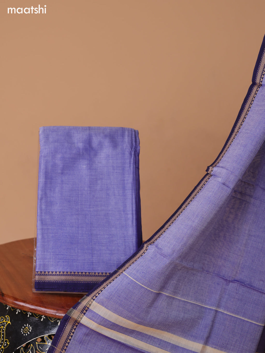 Lavender Narayanpet Cotton Dress Material With Plain Body & Thread Woven Border and Running Bottom & Duppata