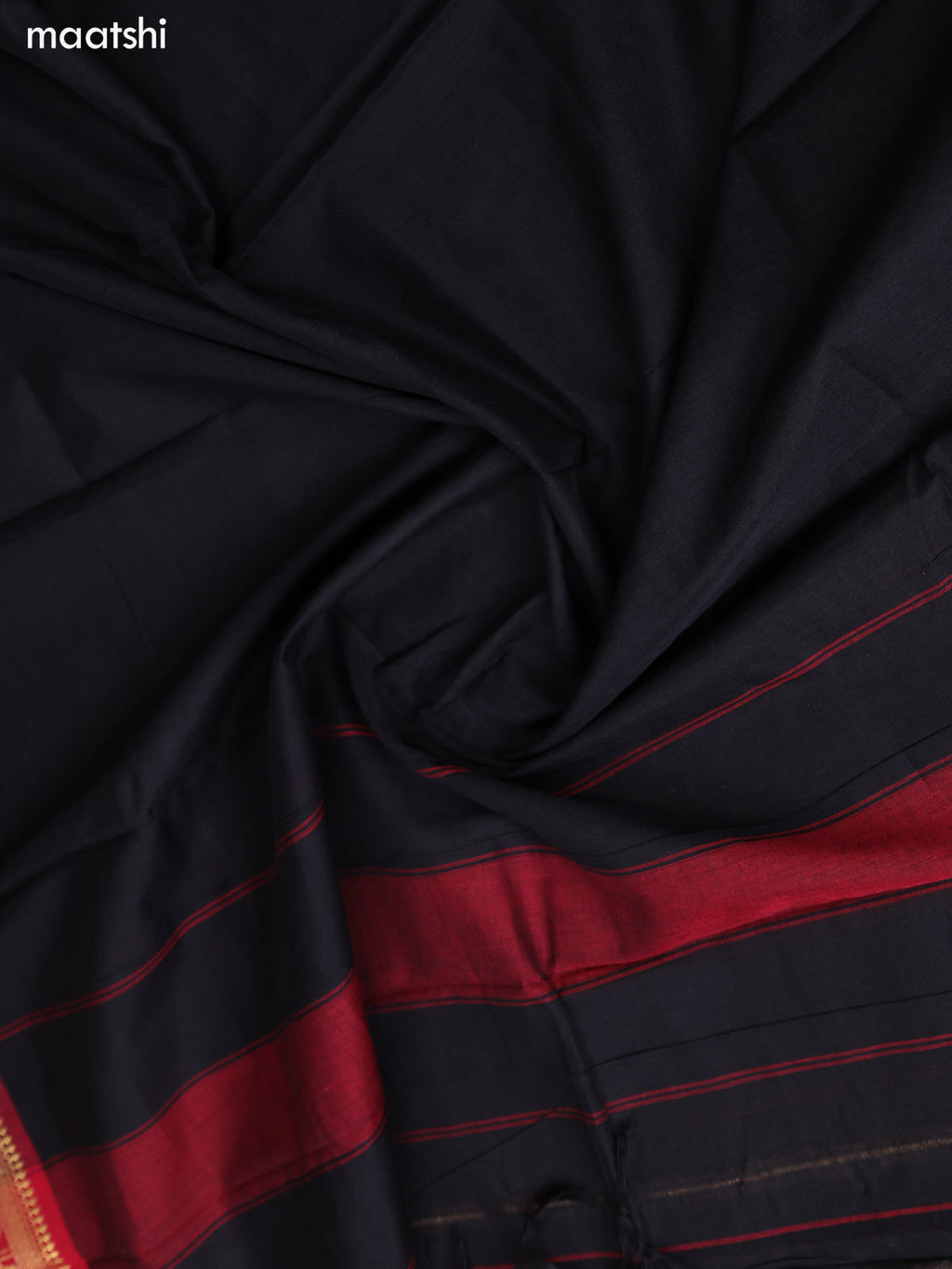 Black and Maroon Narayanpet Cotton Dress Material With Plain Body & Thread Woven Border and Running Bottom & Duppata