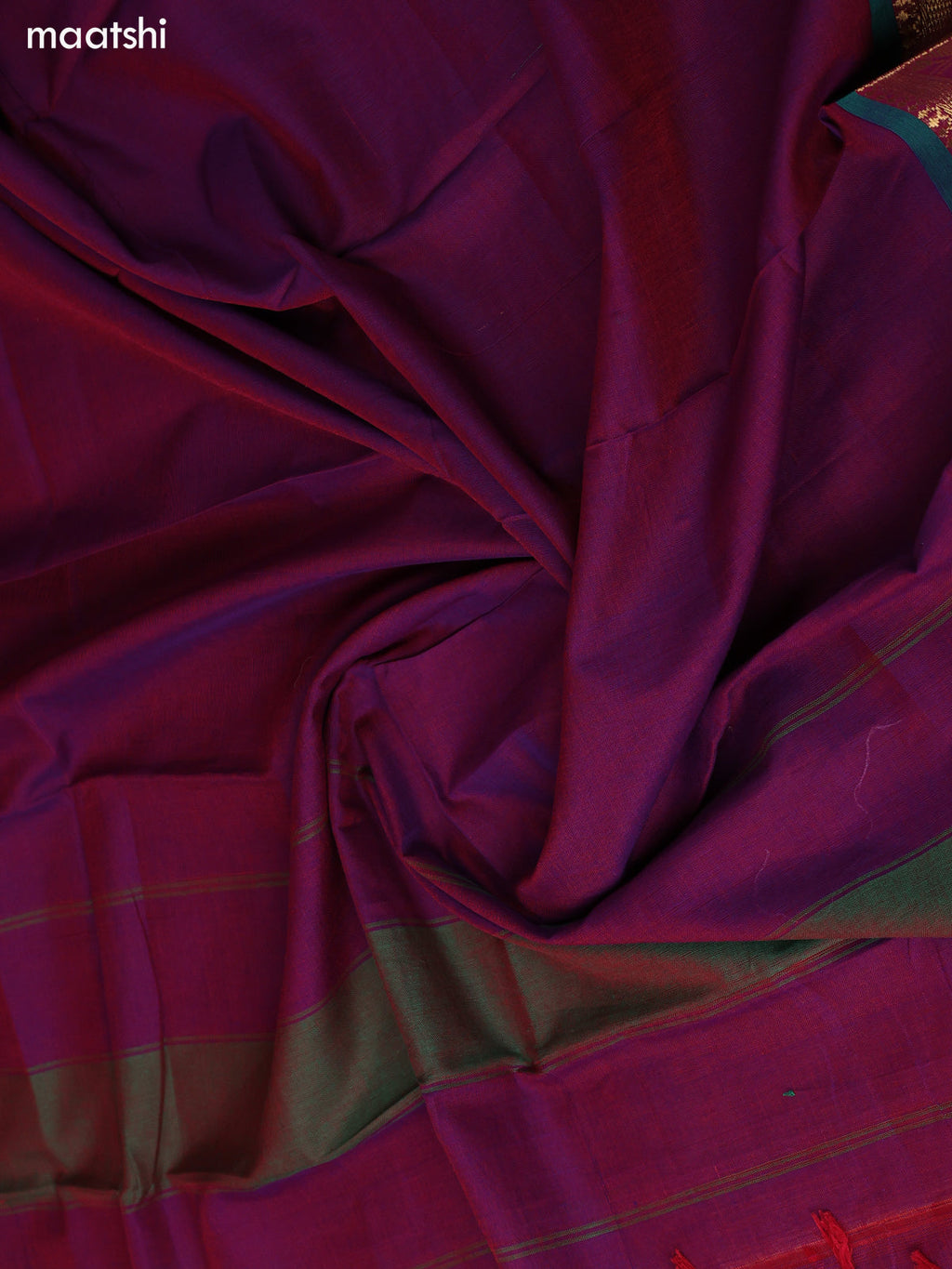 Dual Shade Of Purple Narayanpet Cotton Dress Material With Plain Body & Thread Woven Border and Running Bottom & Duppata