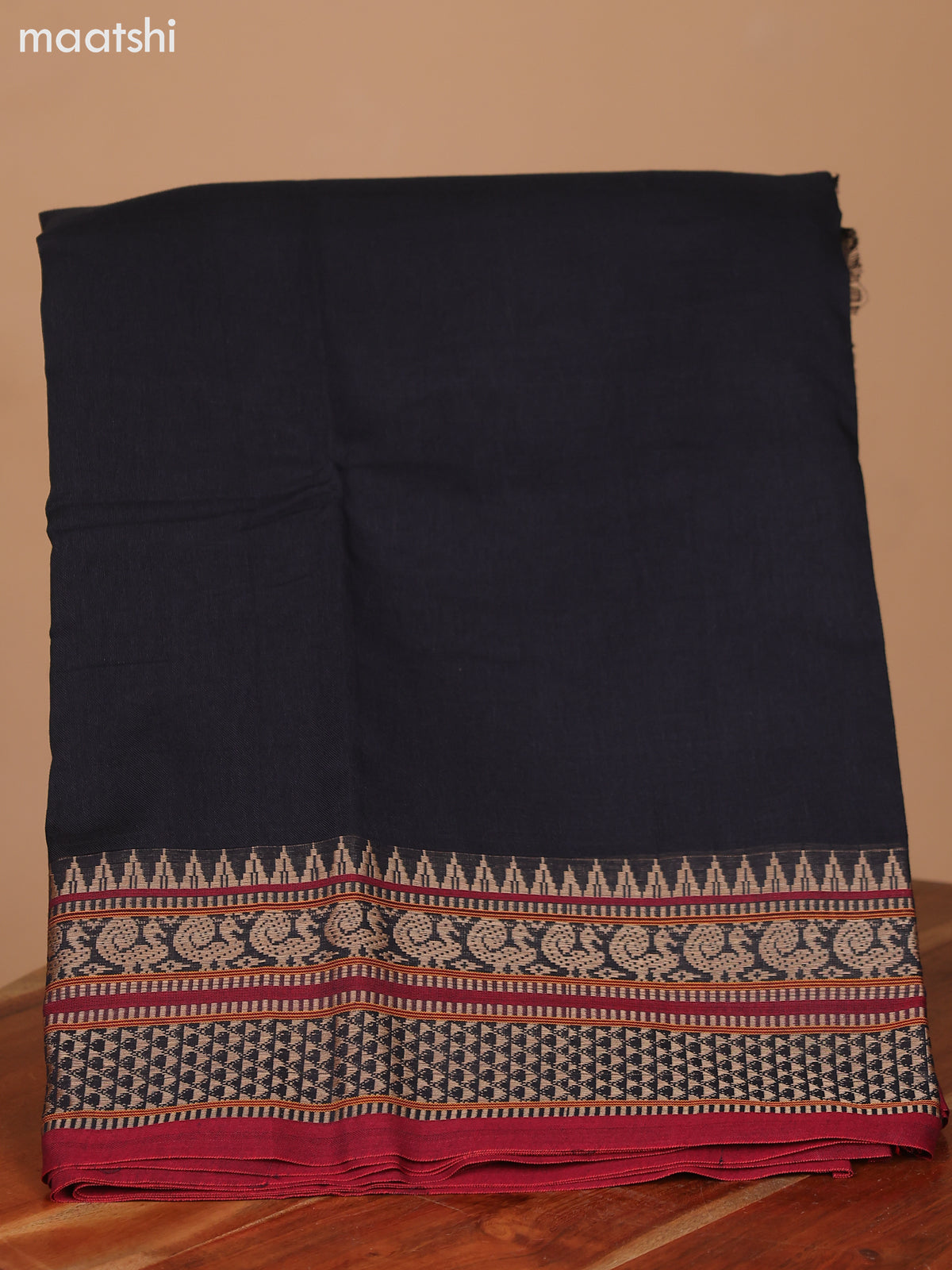 Black and Maroon Narayanpet Cotton Dress Material With Plain Body & Thread Woven Border and Running Bottom & Dupatta