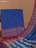 Dual Shade Of Peacock Blue and Magenta Pink Narayanpet Cotton Dress Material With Plain Body & Thread Woven Border and Running Bottom & Dupatta