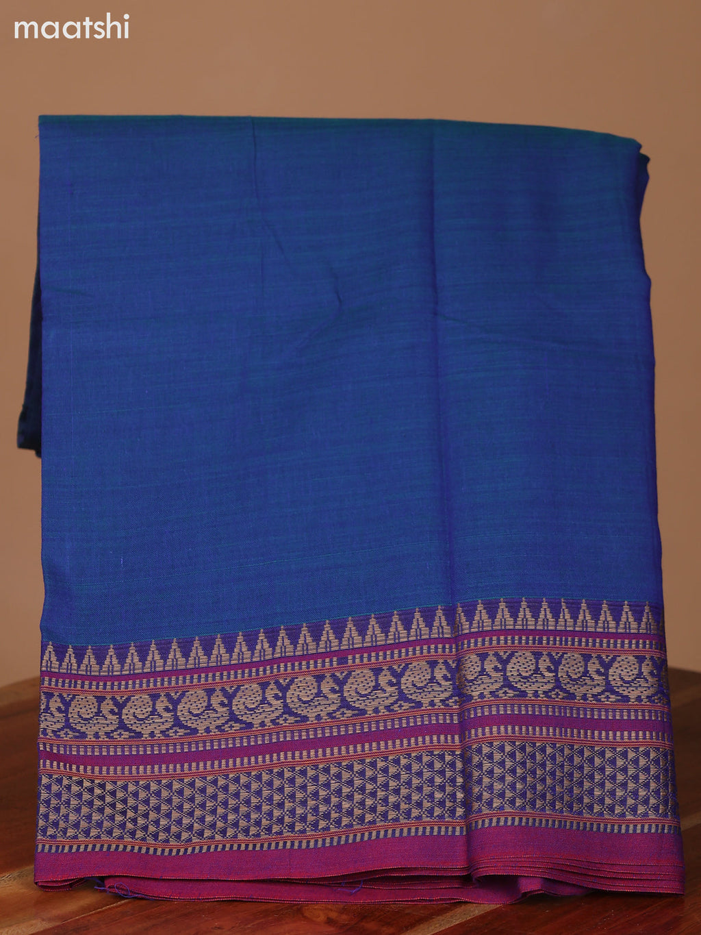 Dual Shade Of Peacock Blue and Magenta Pink Narayanpet Cotton Dress Material With Plain Body & Thread Woven Border and Running Bottom & Dupatta