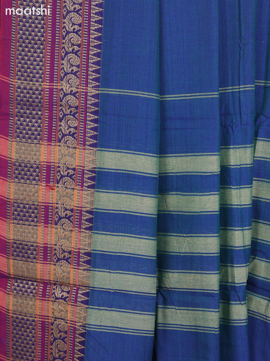Dual Shade Of Peacock Blue and Magenta Pink Narayanpet Cotton Dress Material With Plain Body & Thread Woven Border and Running Bottom & Dupatta