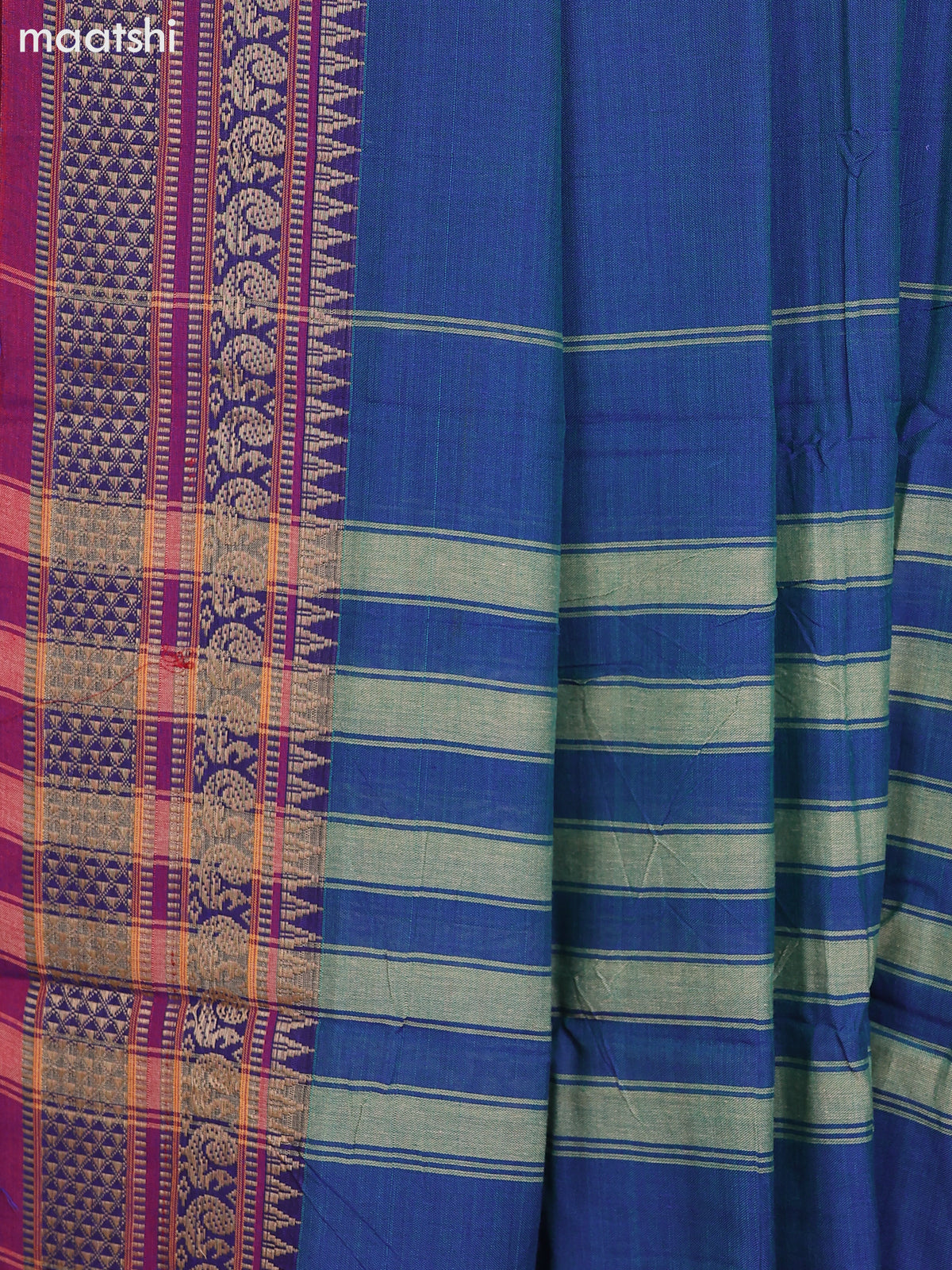Dual Shade Of Peacock Blue and Magenta Pink Narayanpet Cotton Dress Material With Plain Body & Thread Woven Border and Running Bottom & Dupatta