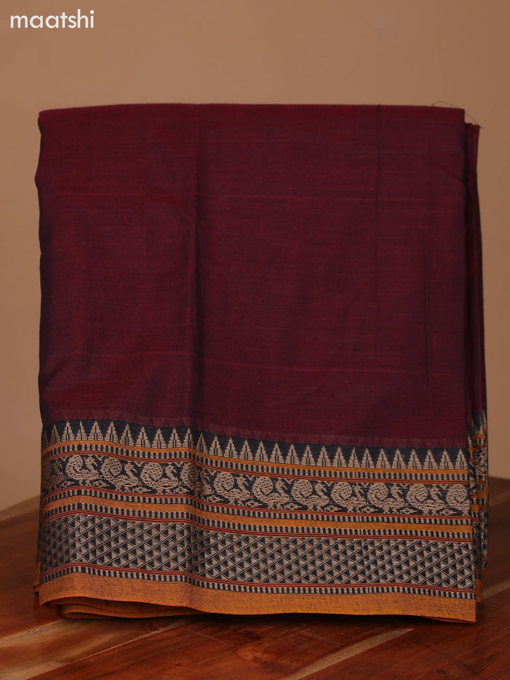 Maroon and Mustard Narayanpet Cotton Dress Material With Plain Body & Thread Woven Border and Running Bottom & Dupatta