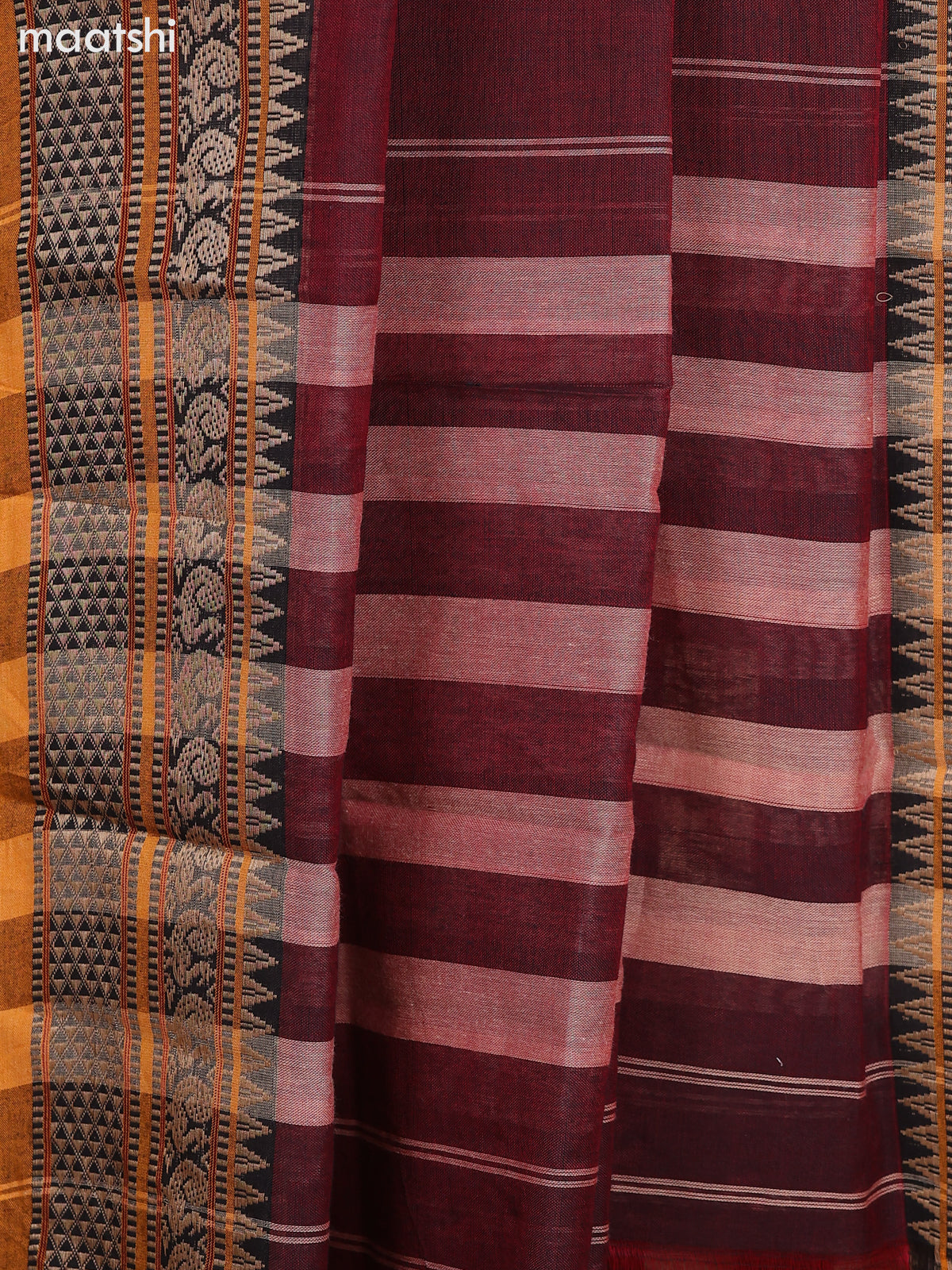 Maroon and Mustard Narayanpet Cotton Dress Material With Plain Body & Thread Woven Border and Running Bottom & Dupatta