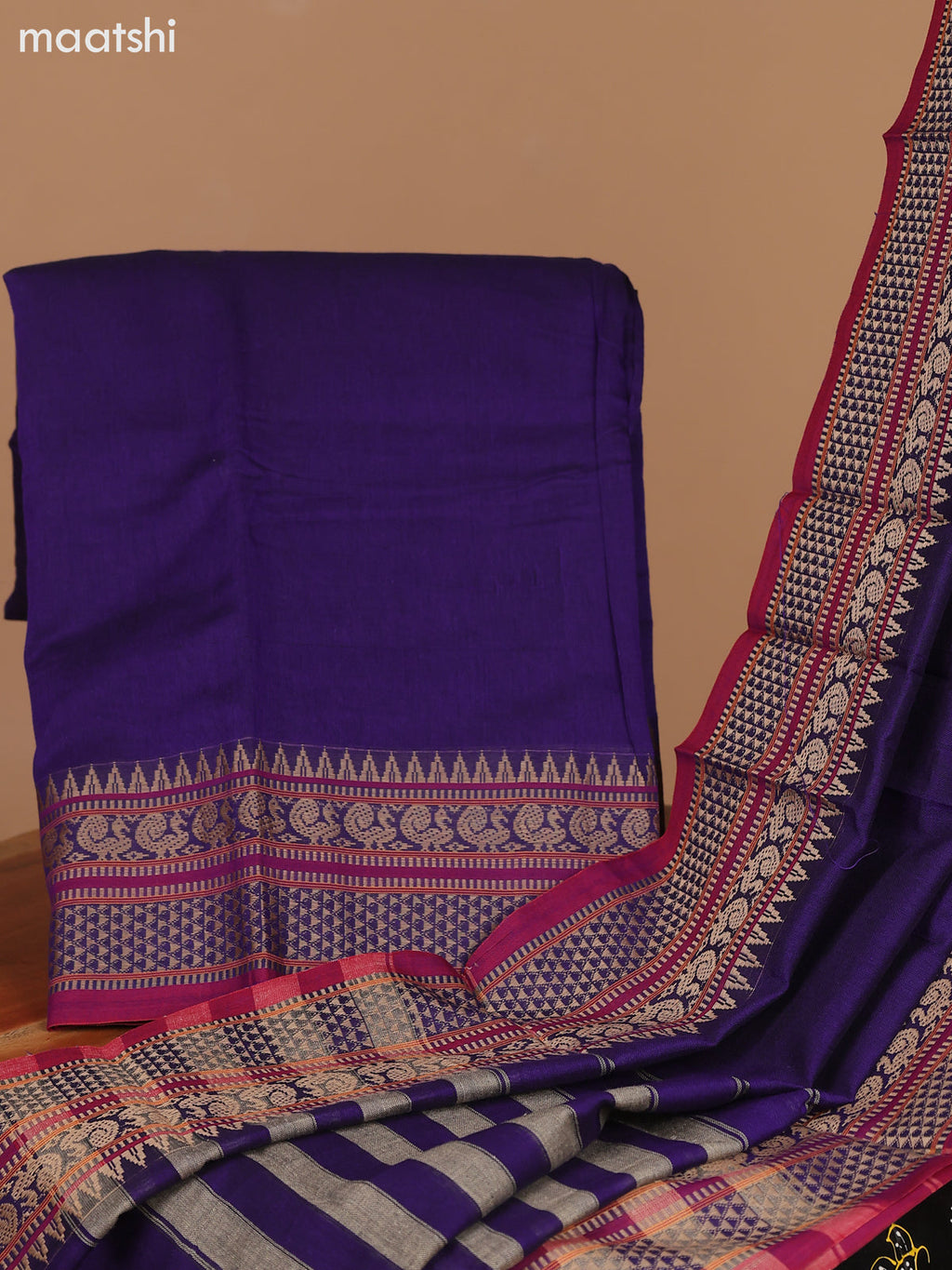 Violet and Magenta Pink Narayanpet Cotton Dress Material With Plain Body & Thread Woven Border and Running Bottom & Dupatta