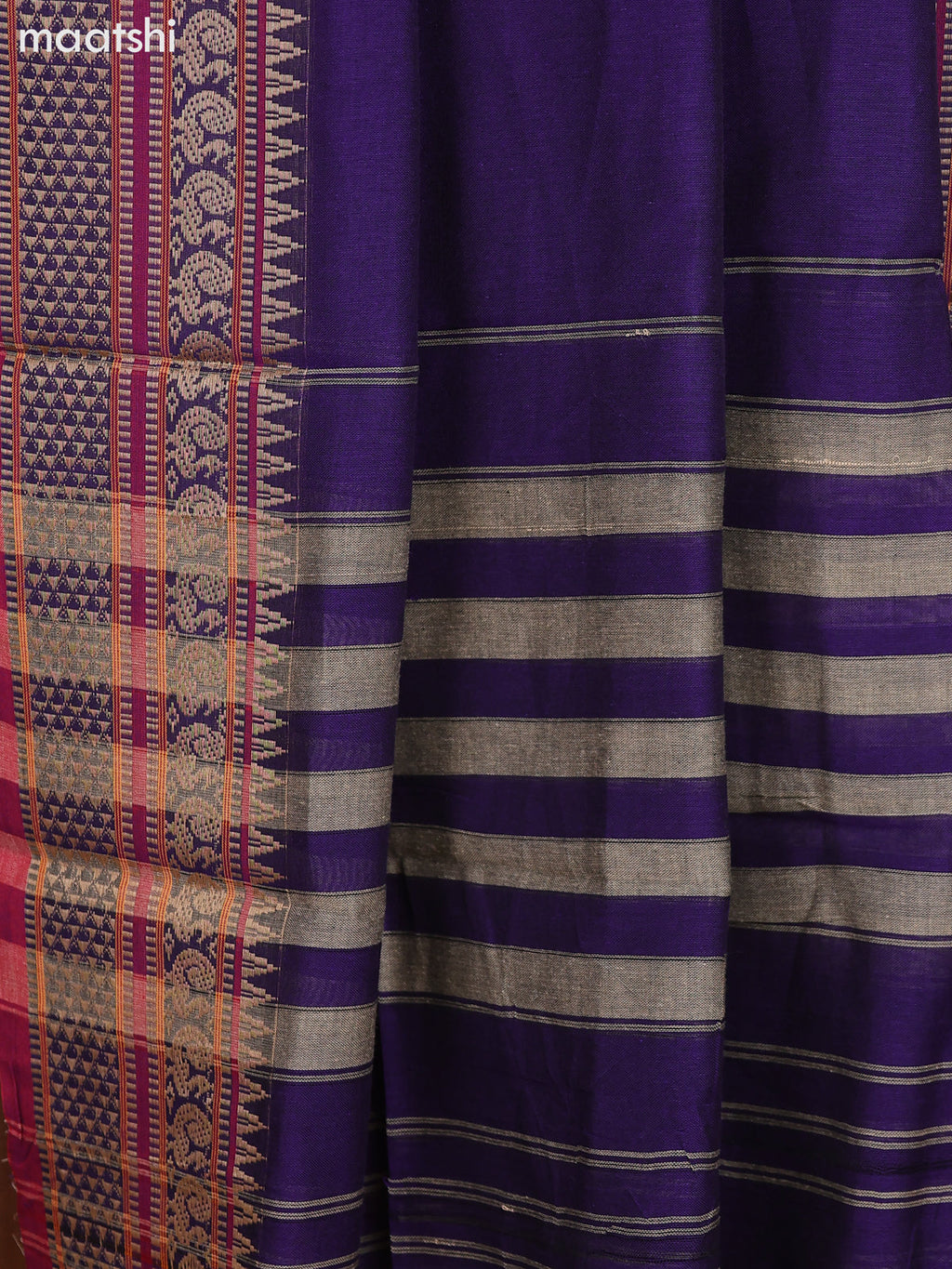 Violet and Magenta Pink Narayanpet Cotton Dress Material With Plain Body & Thread Woven Border and Running Bottom & Dupatta