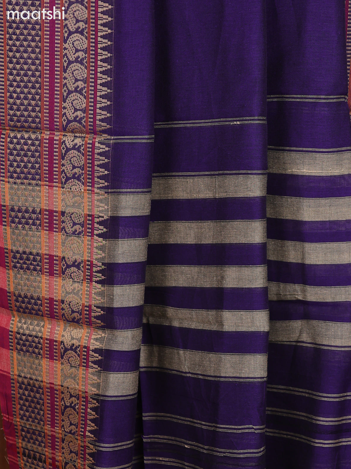 Violet and Magenta Pink Narayanpet Cotton Dress Material With Plain Body & Thread Woven Border and Running Bottom & Dupatta