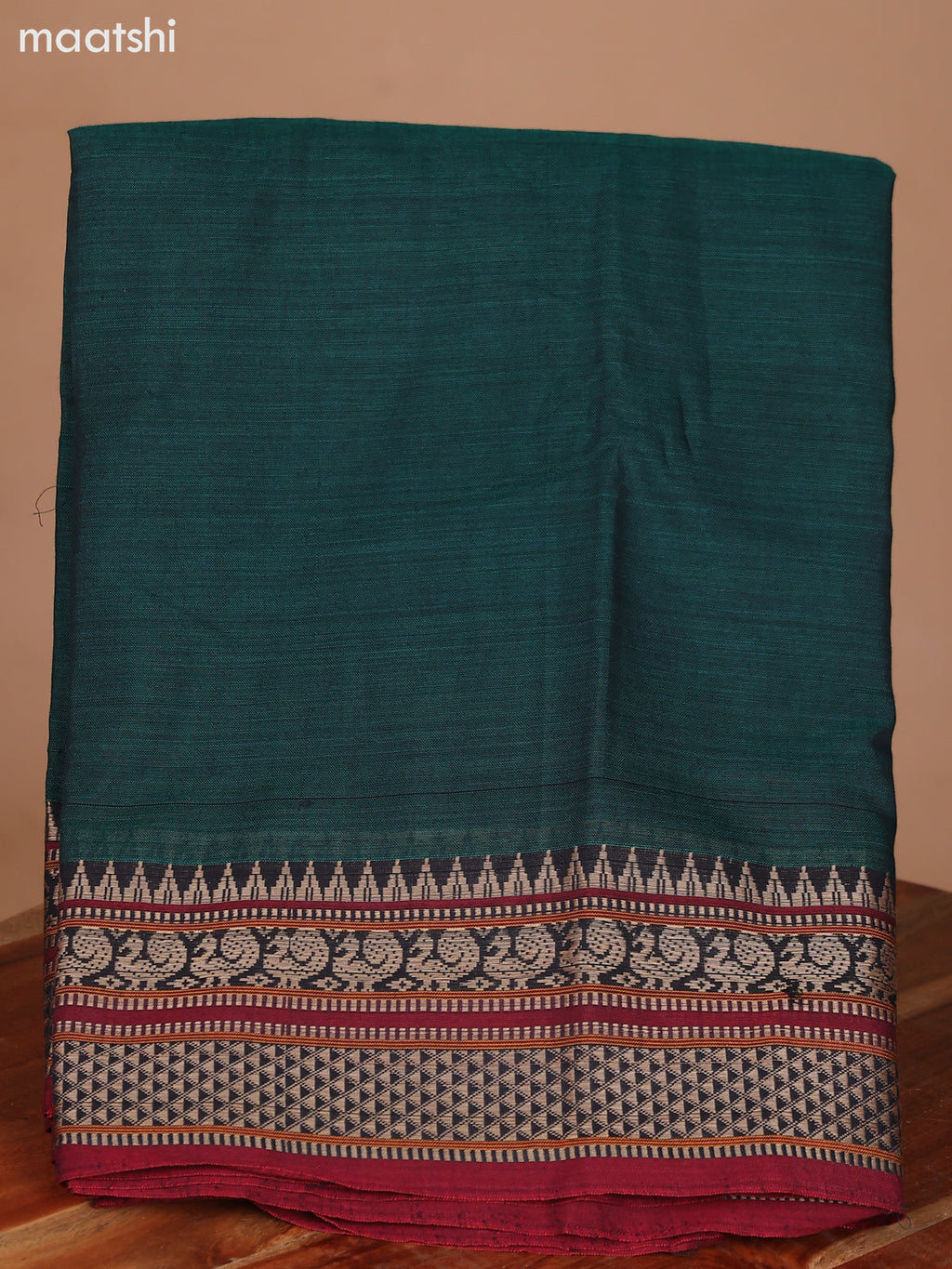 Green and Maroon Narayanpet Cotton Dress Material With Plain Body & Thread Woven Border and Running Bottom & Dupatta