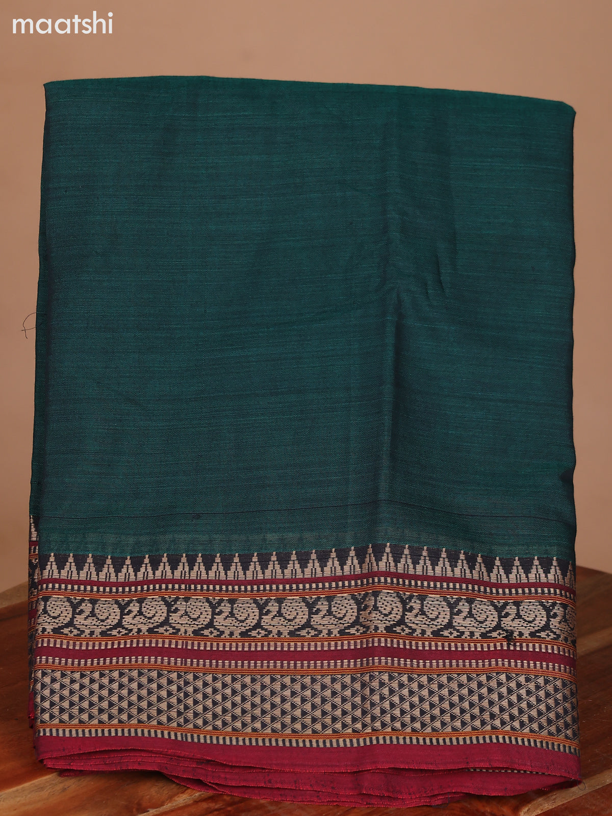 Green and Maroon Narayanpet Cotton Dress Material With Plain Body & Thread Woven Border and Running Bottom & Dupatta