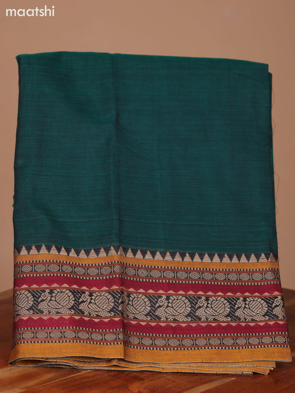 Green and Mustard Narayanpet Cotton Dress Material With Plain Body & Thread Woven Border and Running Bottom & Dupatta