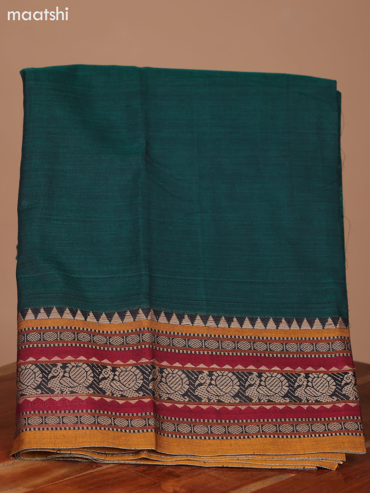 Green and Mustard Narayanpet Cotton Dress Material With Plain Body & Thread Woven Border and Running Bottom & Dupatta