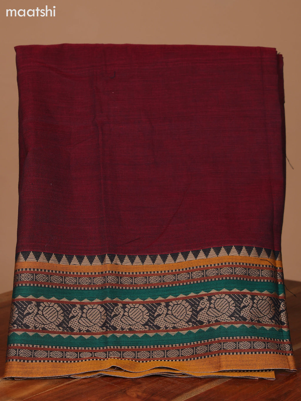Maroon and Mustard Narayanpet Cotton Dress Material With Plain Body & Thread Woven Border and Running Bottom & Dupatta
