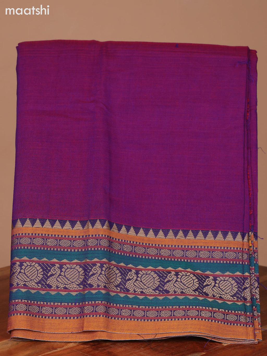 Dual Shade Of Violet and Mustard Narayanpet Cotton Dress Material With Plain Body & Thread Woven Border and Running Bottom & Dupatta