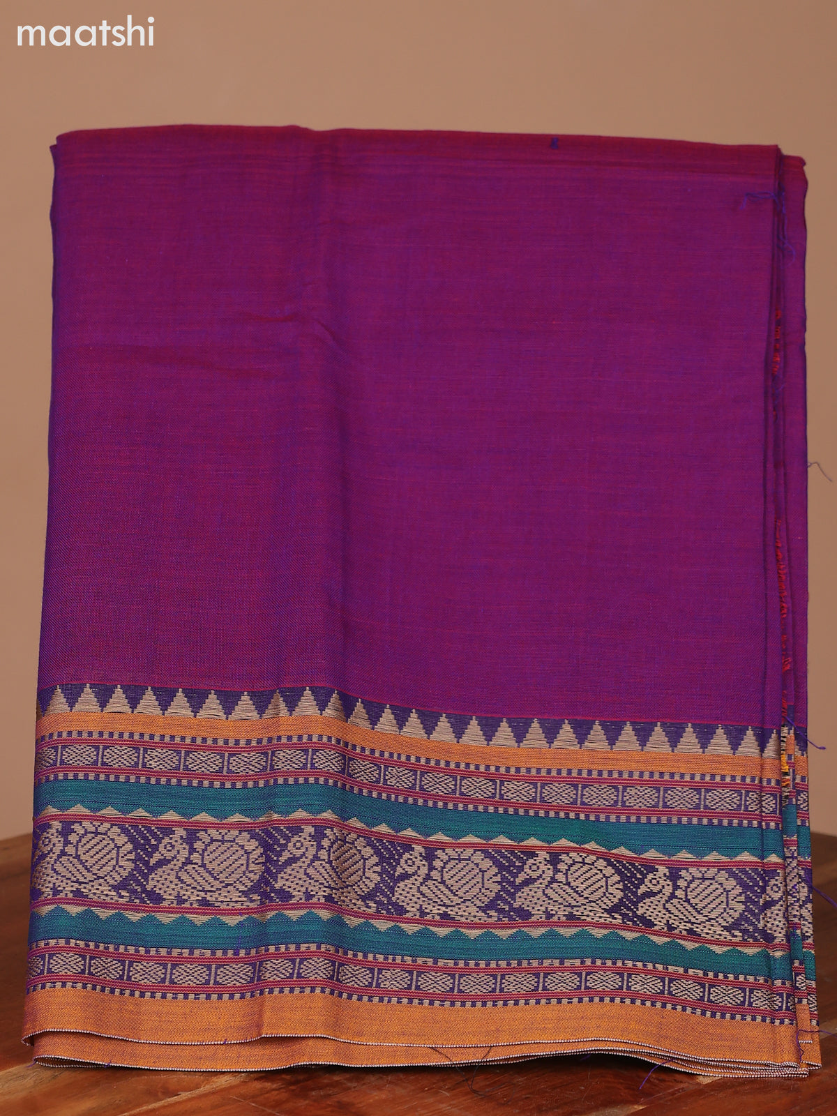 Dual Shade Of Violet and Mustard Narayanpet Cotton Dress Material With Plain Body & Thread Woven Border and Running Bottom & Dupatta