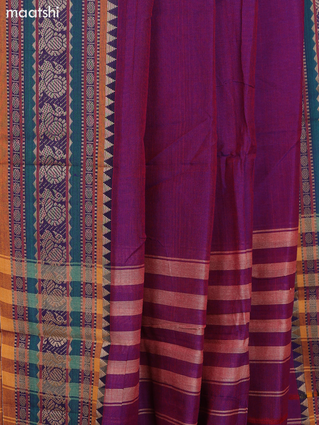 Dual Shade Of Violet and Mustard Narayanpet Cotton Dress Material With Plain Body & Thread Woven Border and Running Bottom & Dupatta