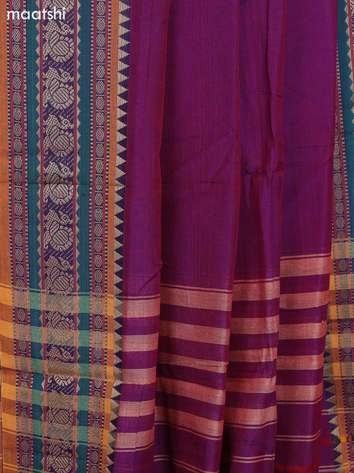 Dual Shade Of Violet and Mustard Narayanpet Cotton Dress Material With Plain Body & Thread Woven Border and Running Bottom & Dupatta
