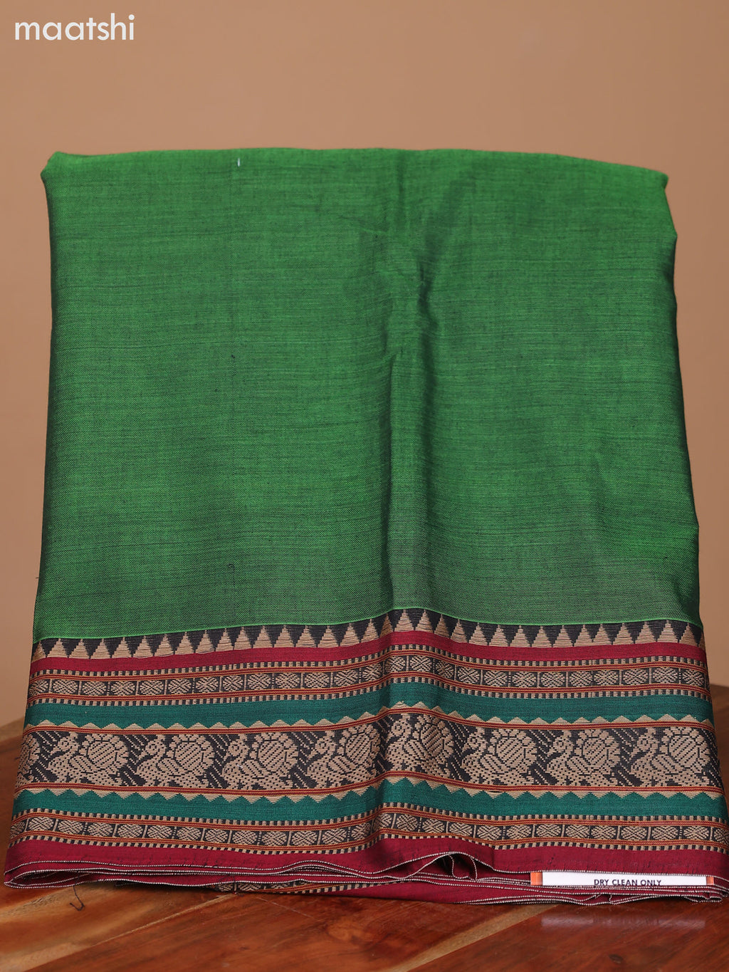 Sap Green and Maroon Narayanpet Cotton Dress Material With Plain Body & Thread Woven Border and Running Bottom & Dupatta